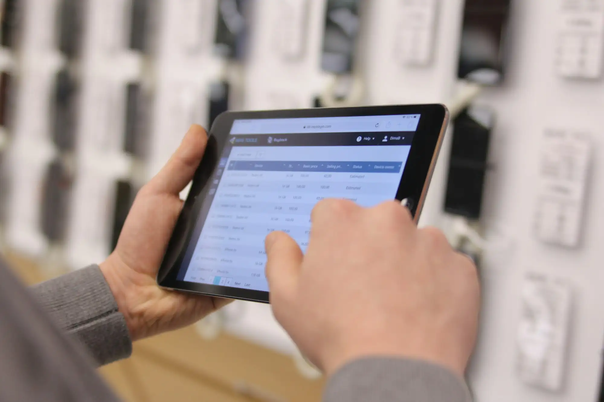 Person using a tablet in a store