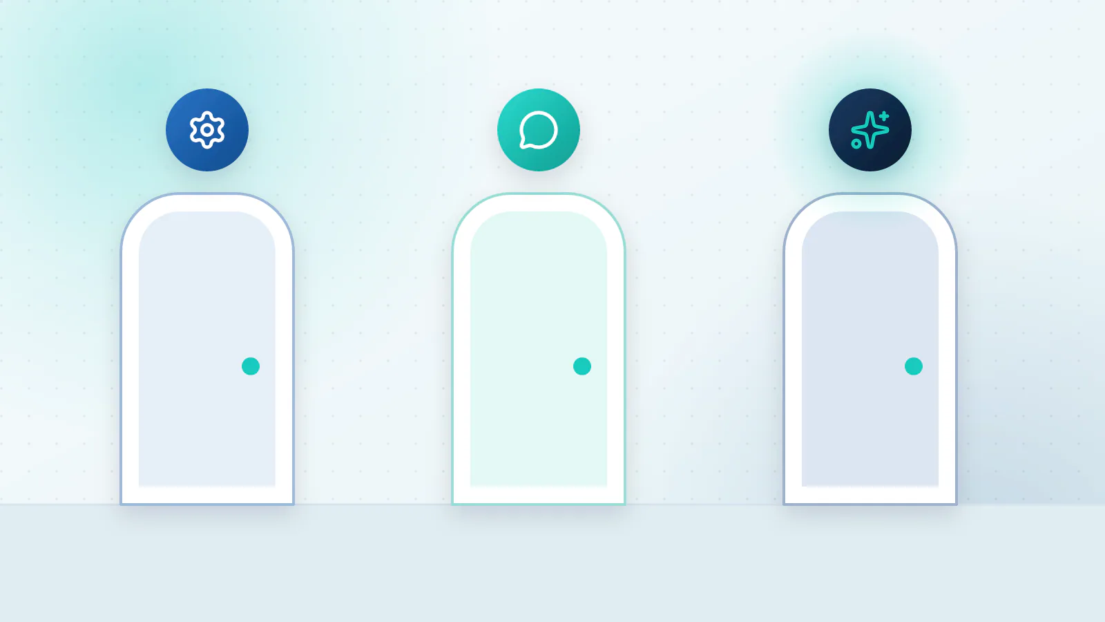A person choosing between three doors with simple icons