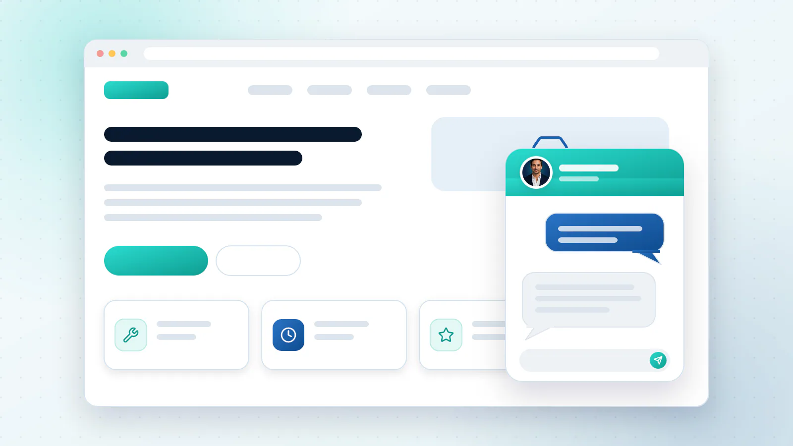 A friendly chat window on a business website answering a visitor's question
