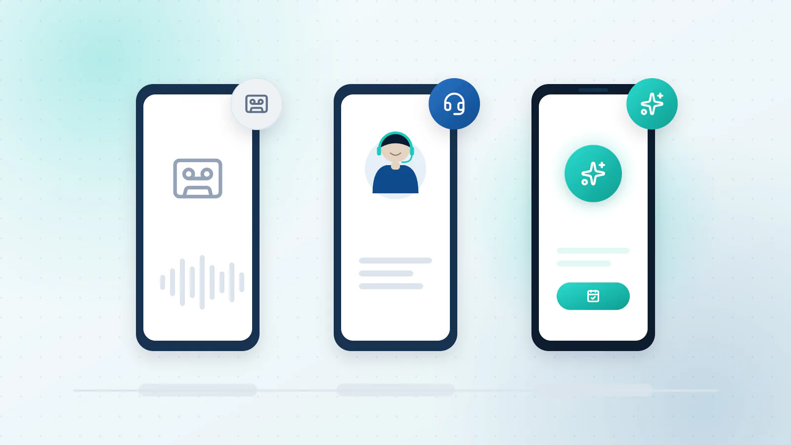 Voicemail, an answering service and an AI receptionist as three phones