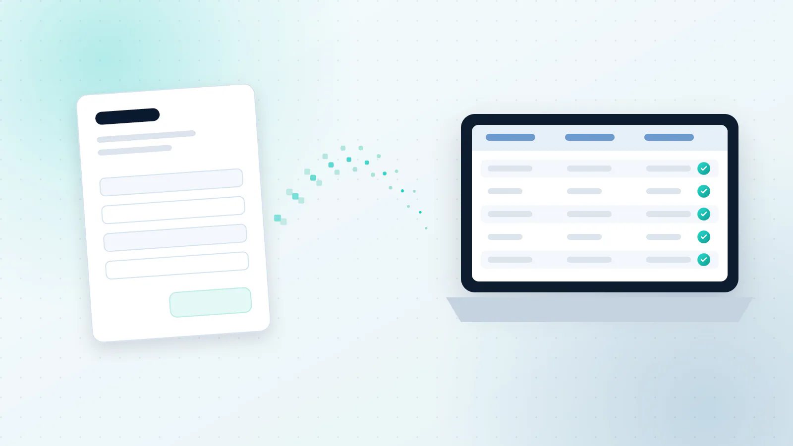 A paper invoice turning into neat rows of data in an accounting tool