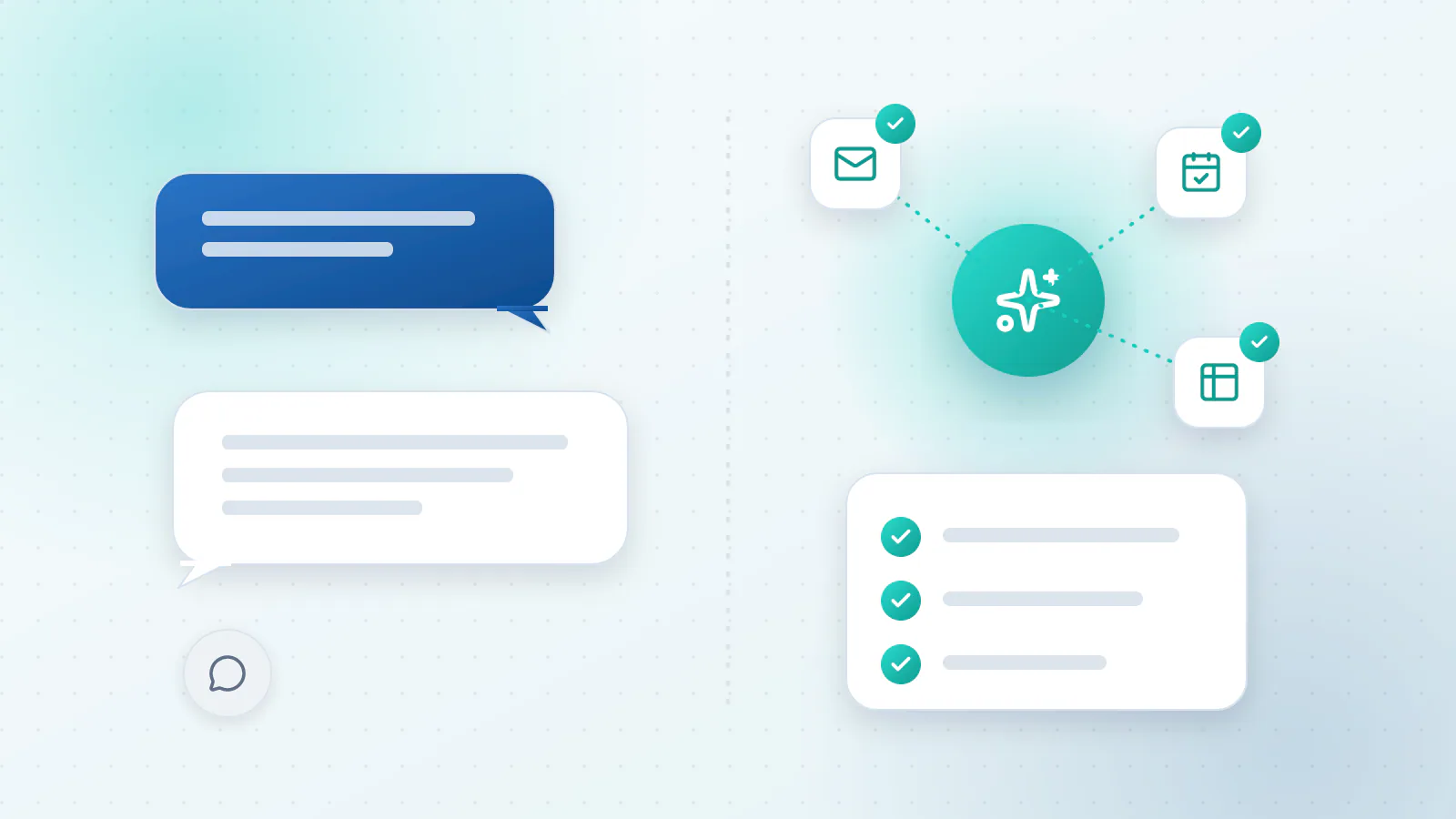 A chatbot answering one question next to an agent completing a whole job
